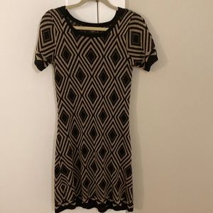 Just...Taylor Black and Tan Geometric Mini Dress
